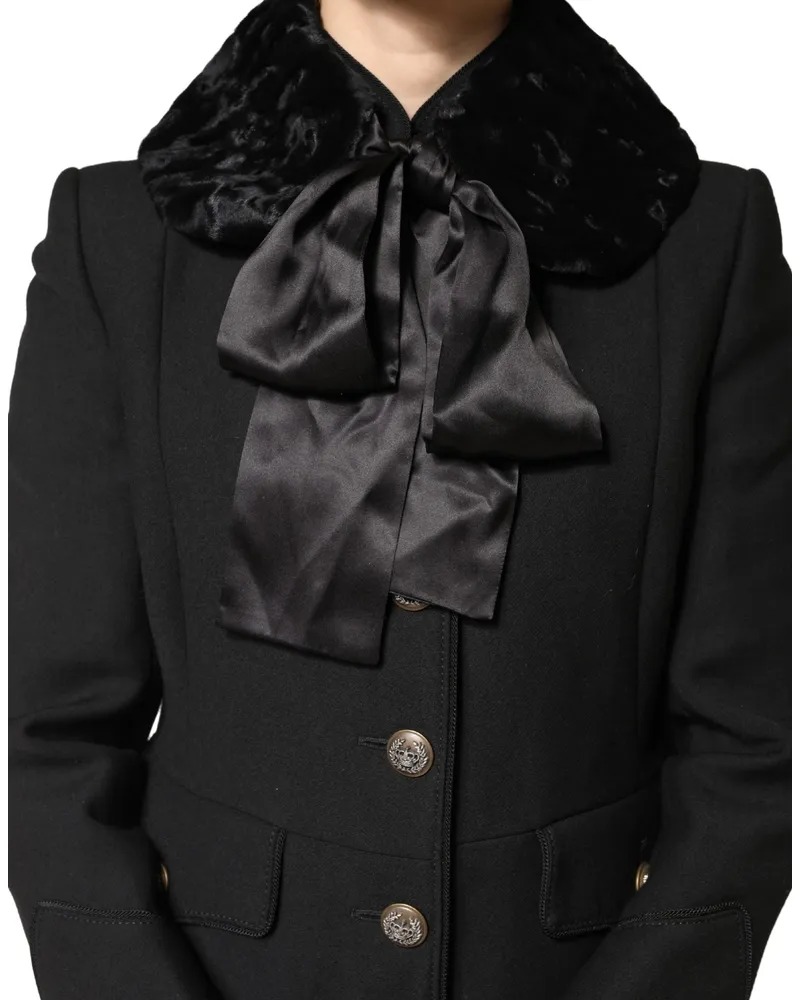Dolce & Gabbana Black Lamb Fur Women Neck Warmer Winter Scarf Black