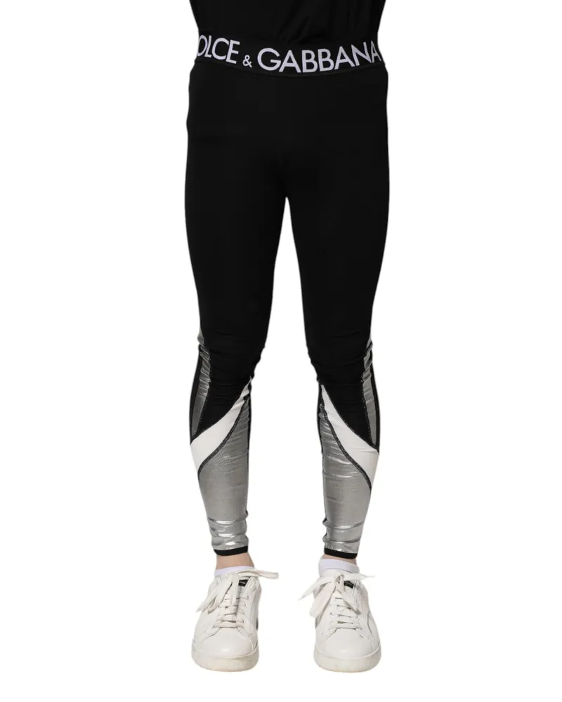 Dolce & Gabbana Black Silver Nylon Skinny Men Leggings Pants Black