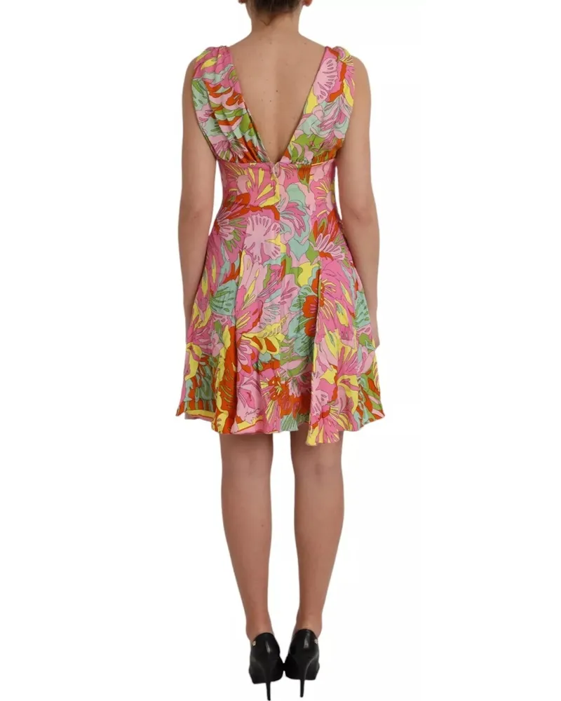Dolce & Gabbana Women's Multicolor Floral Silk Flared Mini Dress Multicolor