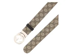 Men's Gg Monogram Belt Beige Ebony -nero E Braces /nero