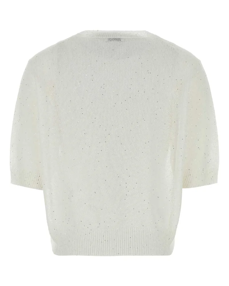 Brunello Cucinelli Women's Speckled Linen Blend Sweater White Polyester Metal White