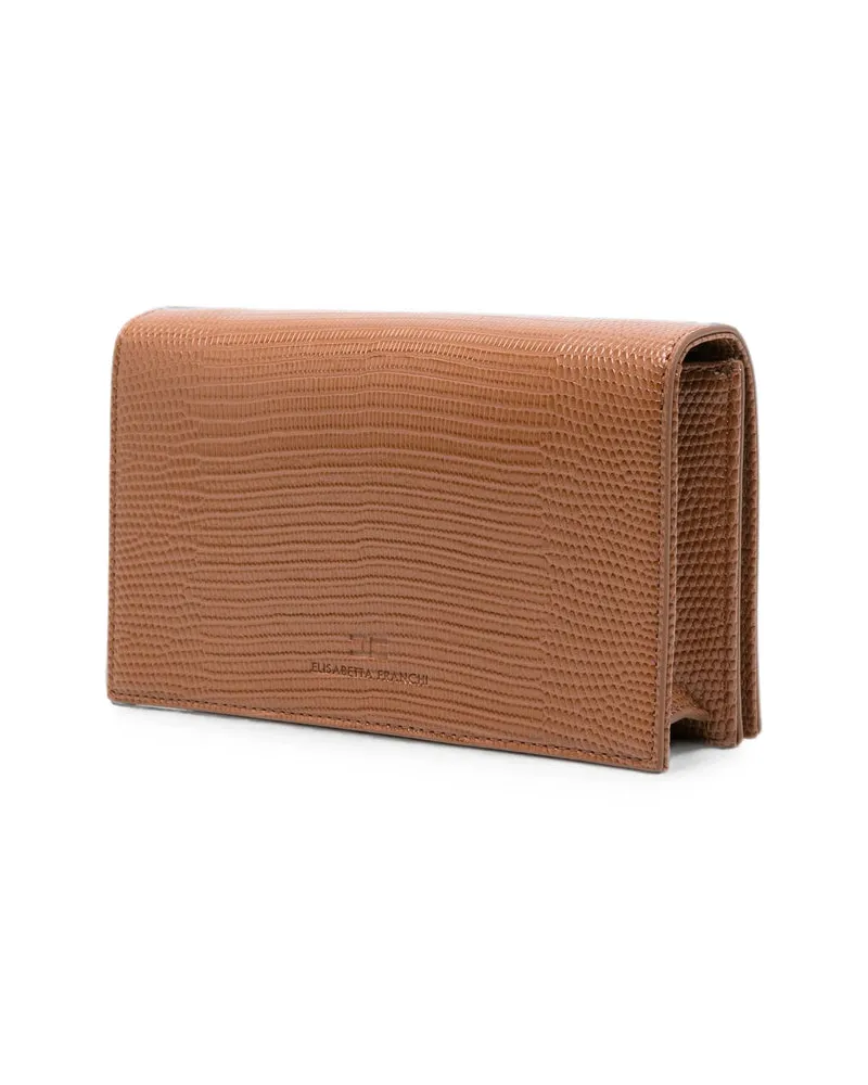 Elisabetta Franchi Reptile-Effect Leather Clutch — Beige Beige