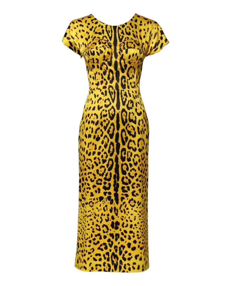 Dolce & Gabbana Women's Yellow Polyester Leopard Midi Sheath Dress And Elastane Yellow