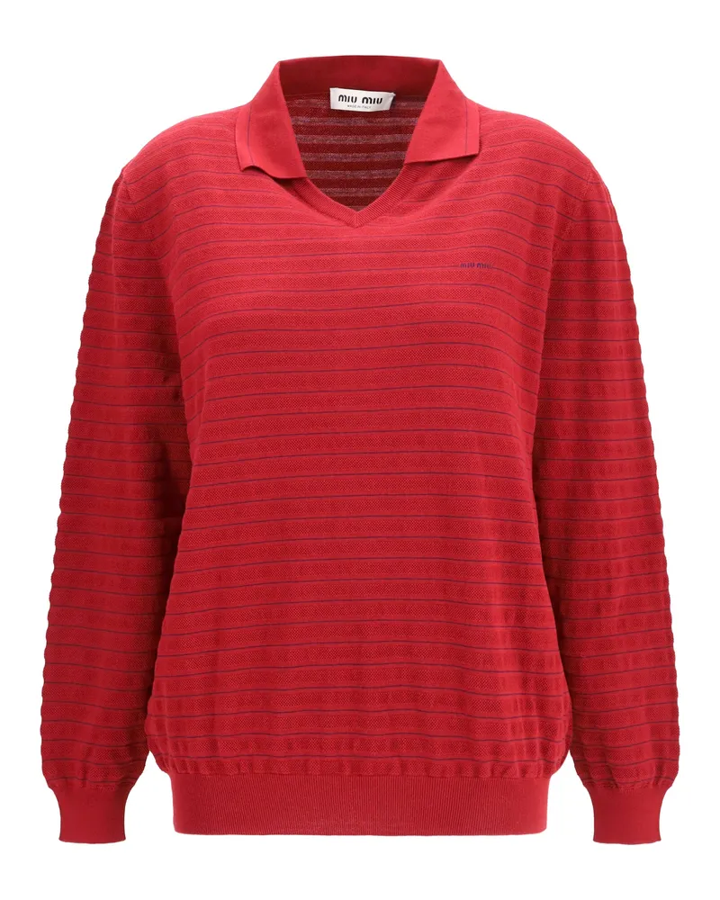 Miu Miu Women's Cotton V-Neck Sweater Amaranth Polo Tops Red