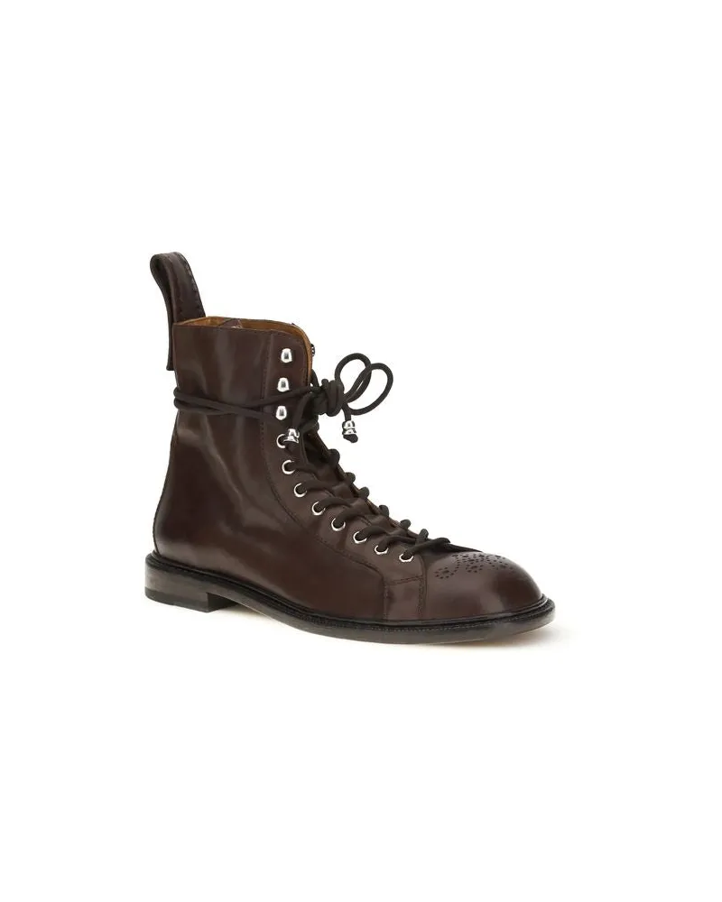 Versace Men's Brown Calf Leather Bos Taurus Lace-Up Boots Brown