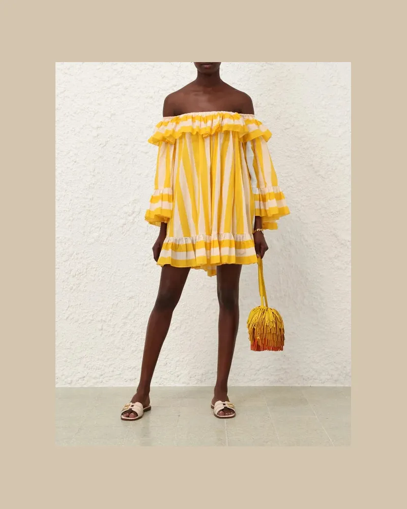 Zimmermann Women's Daylight Ruffled Striped Mini Dress Ss26 W Yellow