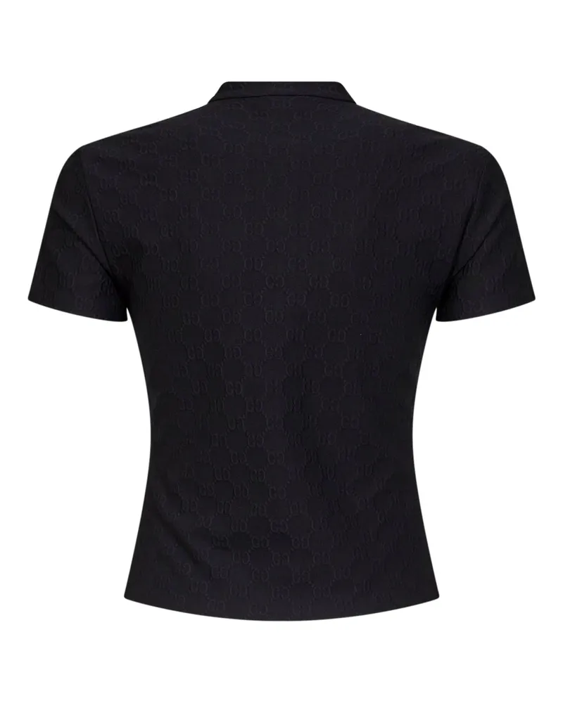 Gucci Women's T-Shirt Half-Zip Jacquard Black Viscose Polo Tops Black