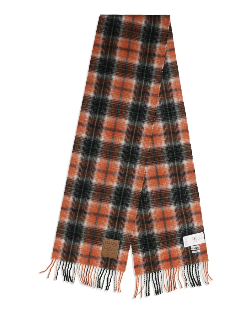 Ganni Checked Wool Scarf — Orange Orange