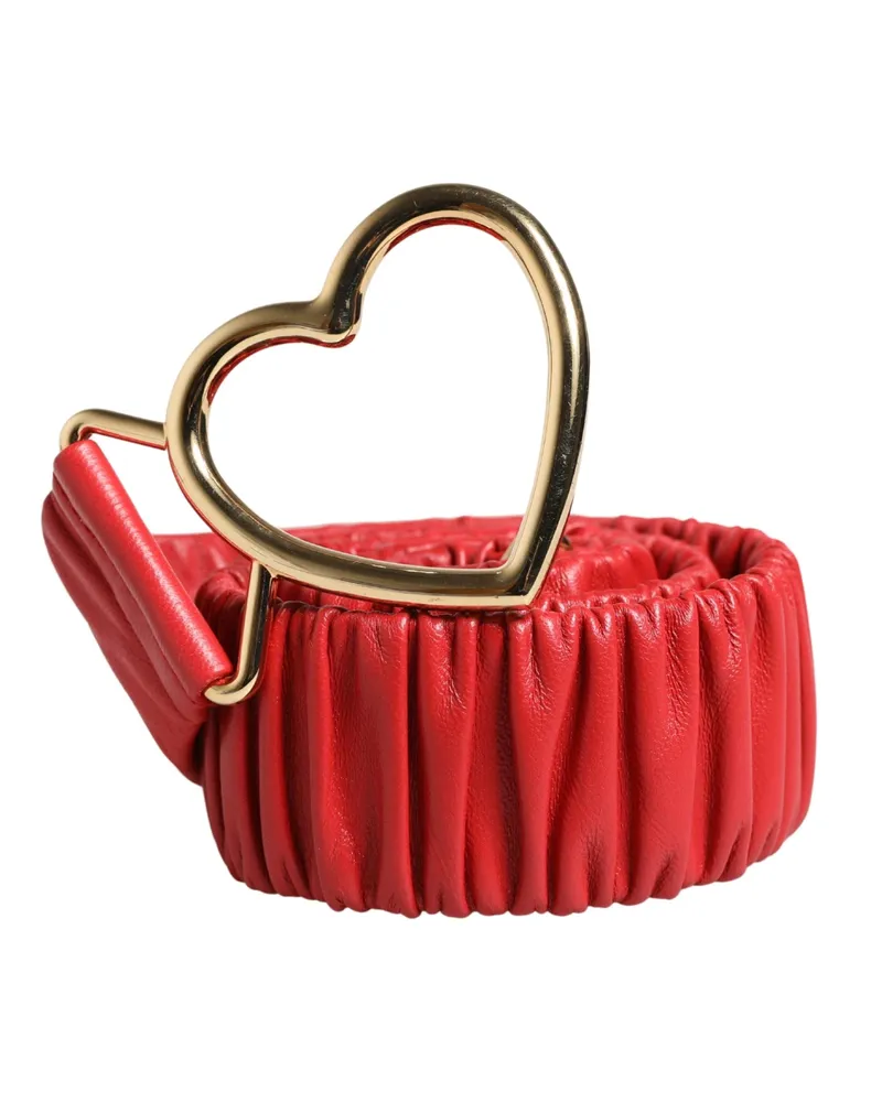 Dolce & Gabbana Women's Red Leather Gold Heart Metal Buckle Belt Calf Red