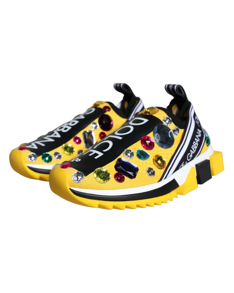 Dolce & Gabbana Yellow Sorrento Crystals Sneakers Womens Shoes Yellow