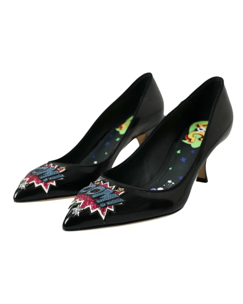 Dolce & Gabbana Women's Embroidered Patch Pump Black Leather Black