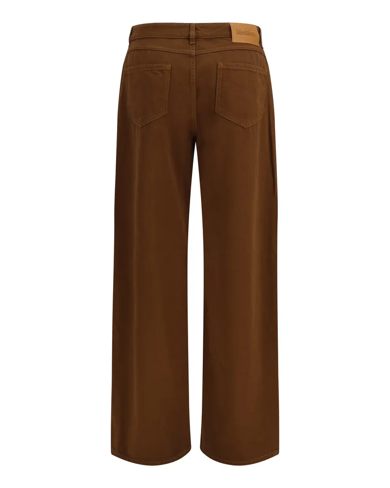 Max Mara Women's Baggy Pants Pure Cotton Satin Cioccolato Trousers Brown