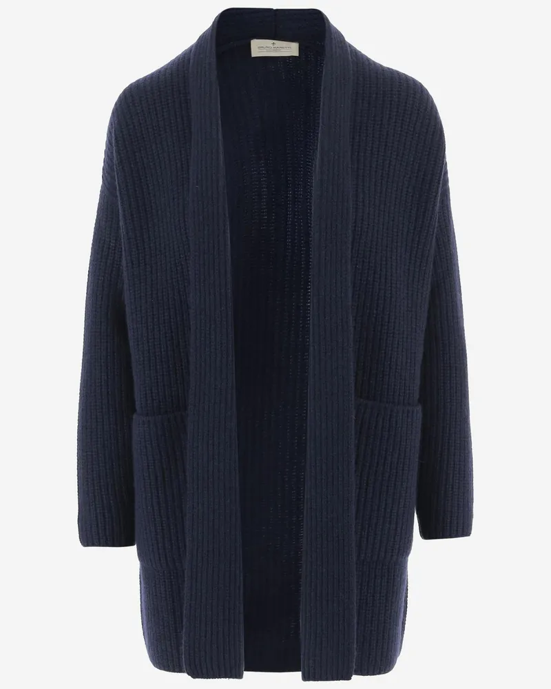 Bruno Manetti Cashmere Ribbed Knit Cardigan — Navy Navy