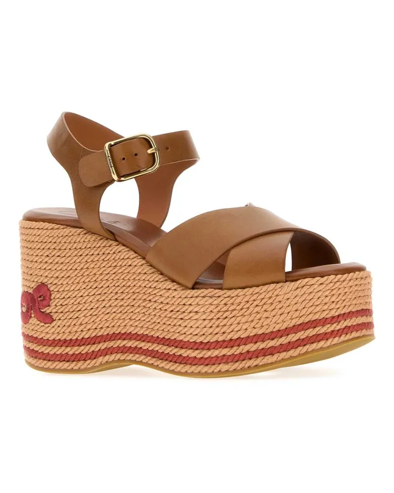 Chloé Women's Camel Leather Chloã¨ Sand Wedge Woodrose Sandali Sandal Camel