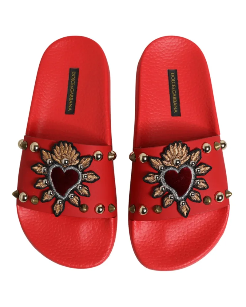 Dolce & Gabbana Women's Red Sacred Heart Stud Slides Beachwear Shoes Se+vi+91lf Red