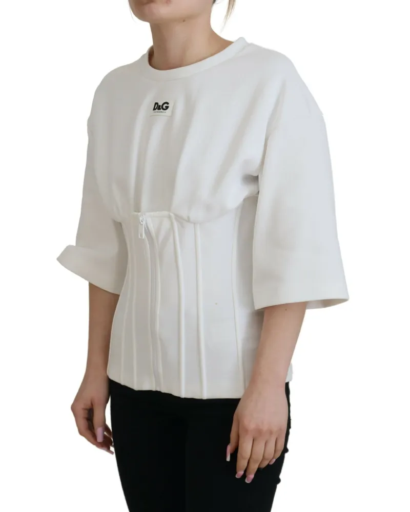 Dolce & Gabbana Women White Corset Stretch Cotton Top T-Shirt White