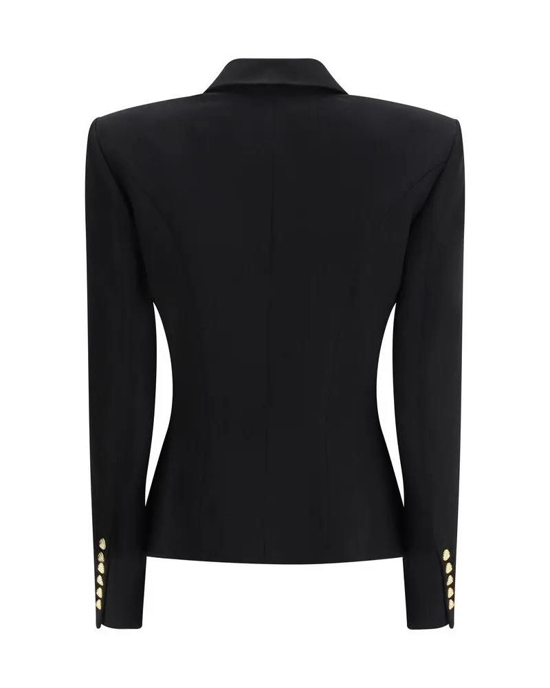 Balmain Women Black Wool Oves Aries Blazer Clothing Black