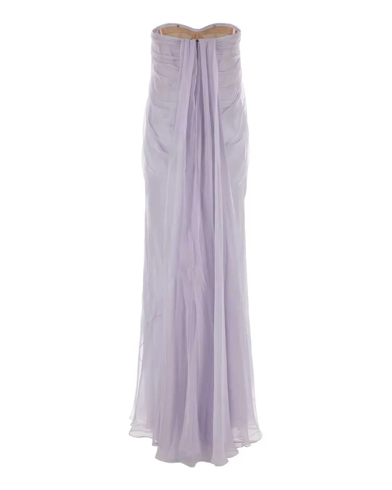 Alexander McQueen Strapless Silk Chiffon Draped Dress — Purple Purple
