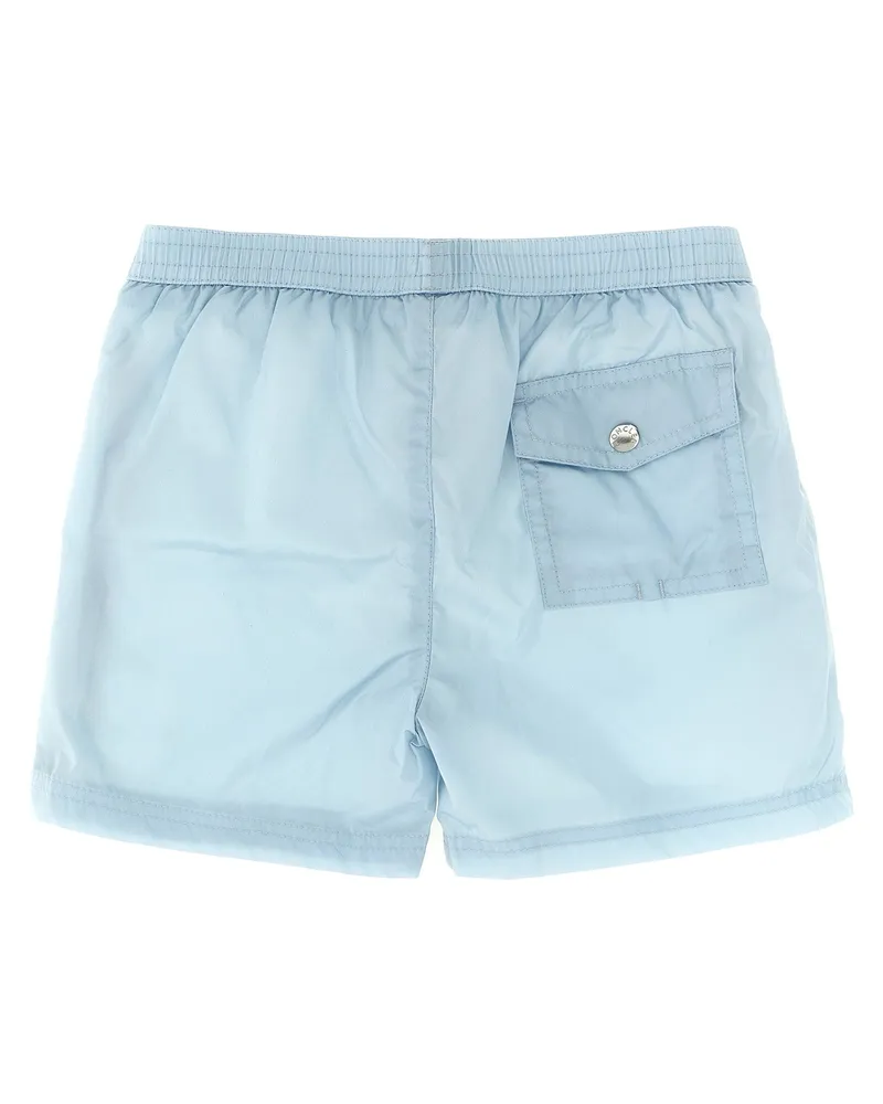 Moncler Tricolor Piping Swim Shorts — Light Blue Light