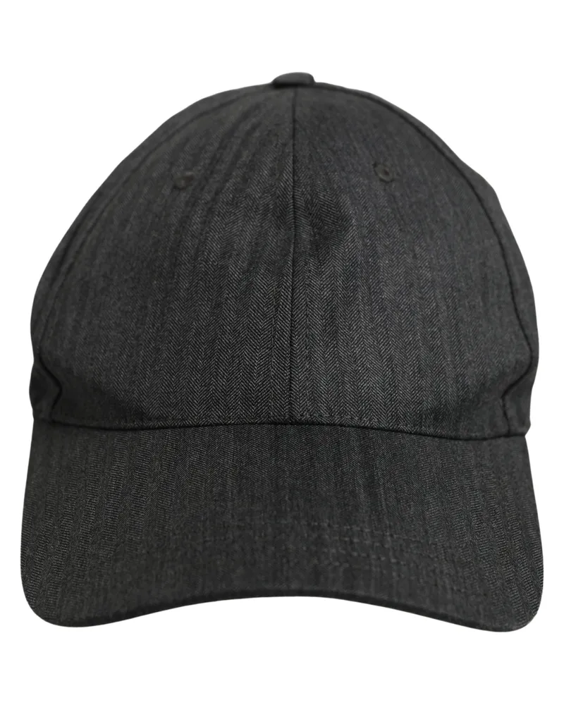 Dolce & Gabbana Men Dark Gray Herringbone Baseball Cap Hat Cotton Elastane Gray