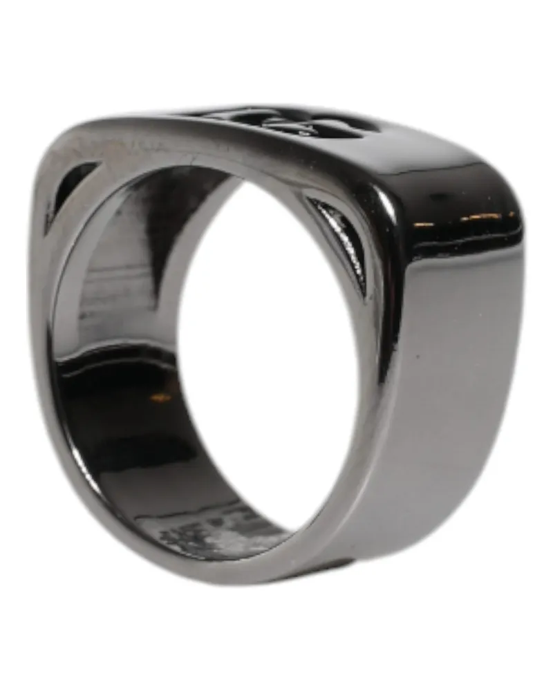 Dolce & Gabbana Men's Silver Tone Brass Dg Logo Ring Silver
