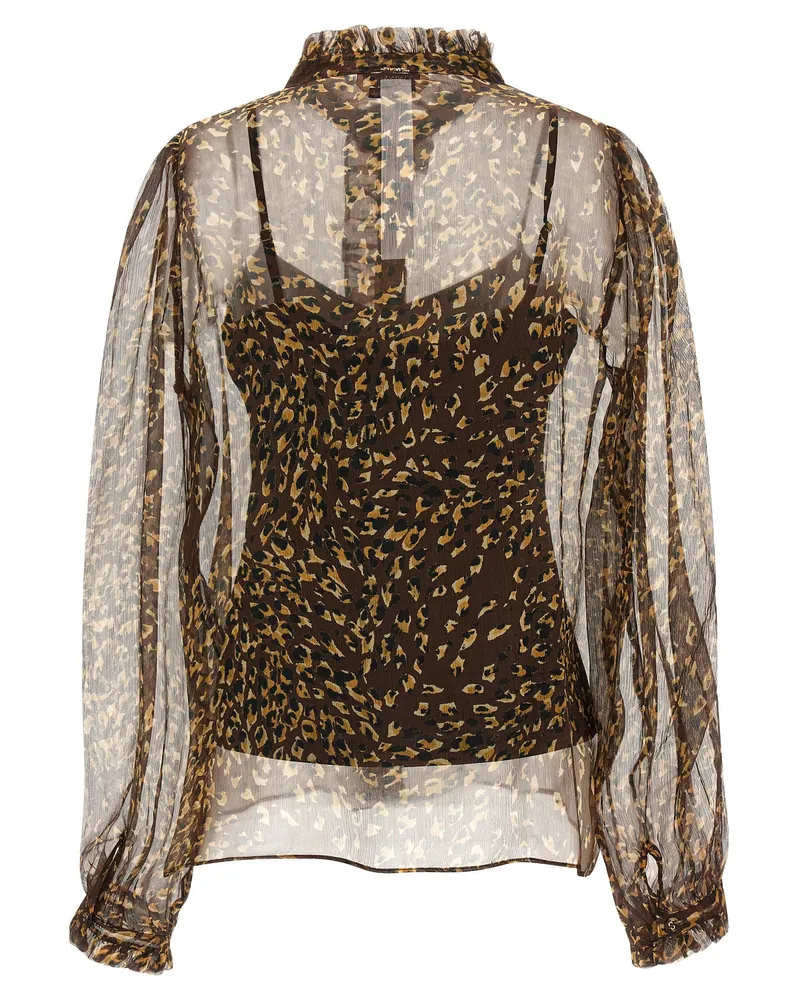 Twin-Set Animal-Print Silk Creponne Blouse — Brown Brown