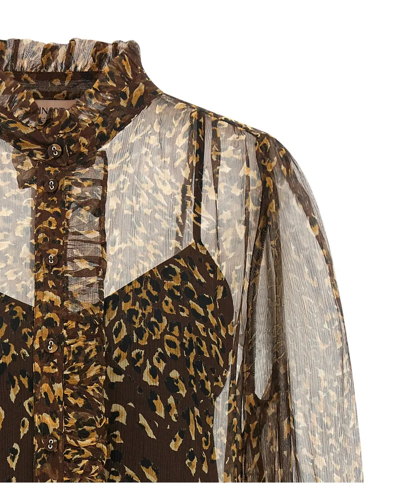 Twin-Set Animal-Print Silk Creponne Blouse — Brown Brown