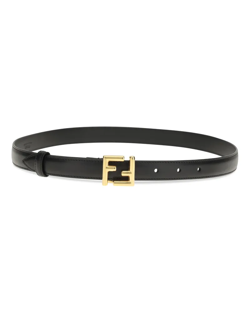 Fendi Women's Ff Logo Belt Nero+oro Burattato Calf Leather Bos Taurus E Braces Black