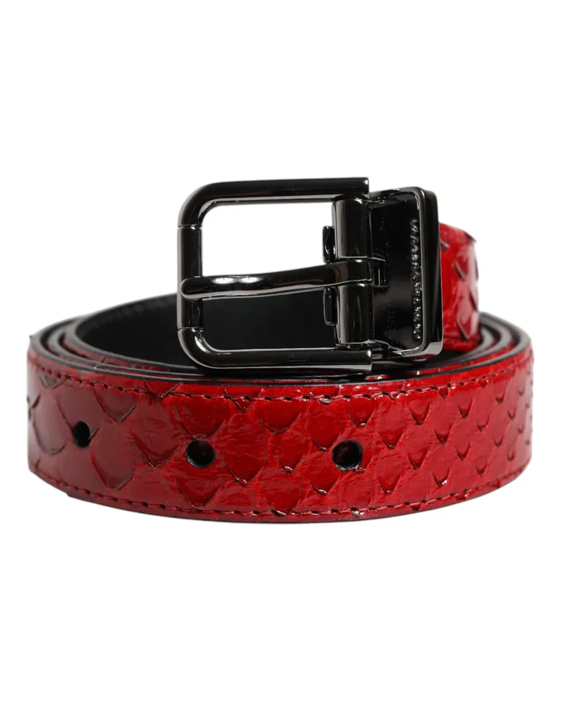Dolce & Gabbana Men's Red Exotic Leather Brass Metal Buckle Belt Molurus Python Red