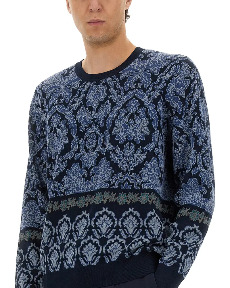 Etro Cotton Jacquard Knit Sweater — Blue Blue