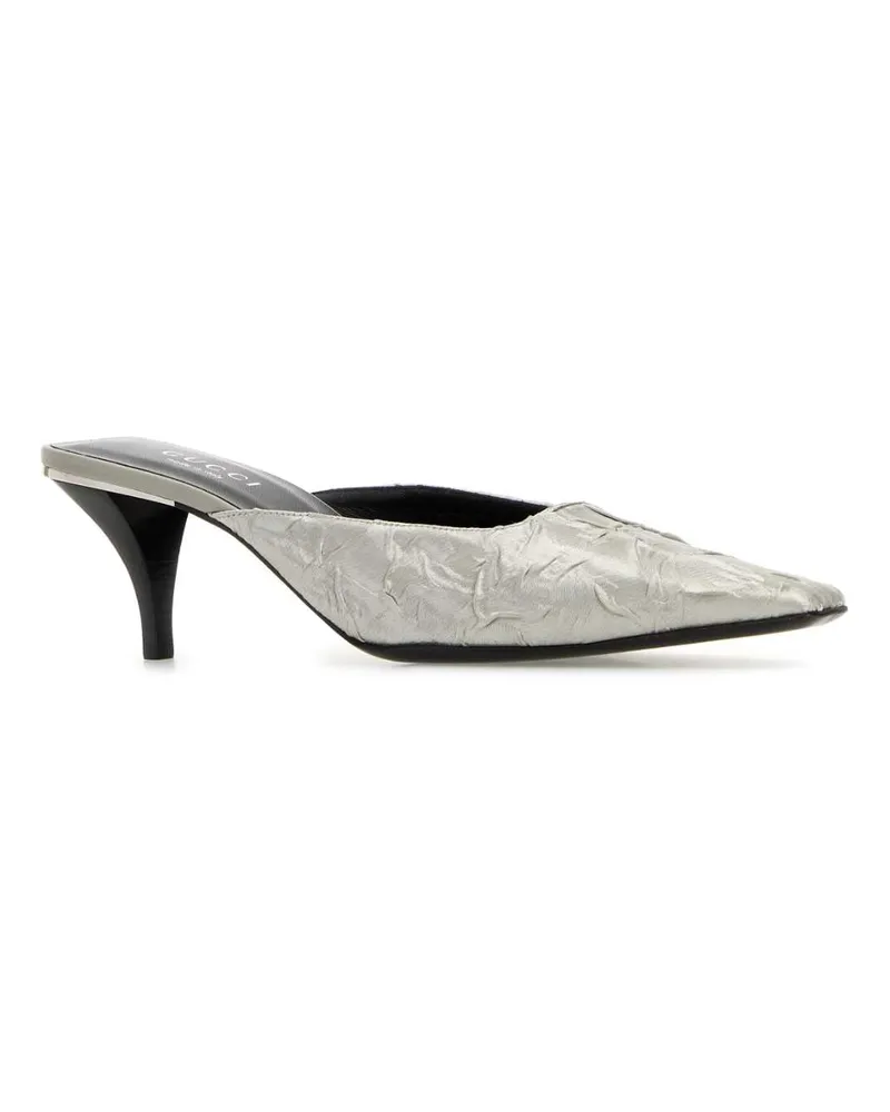 Gucci Women's Silver Fabric Mules Pearlgreylux Scarpe Con Tacco Silver