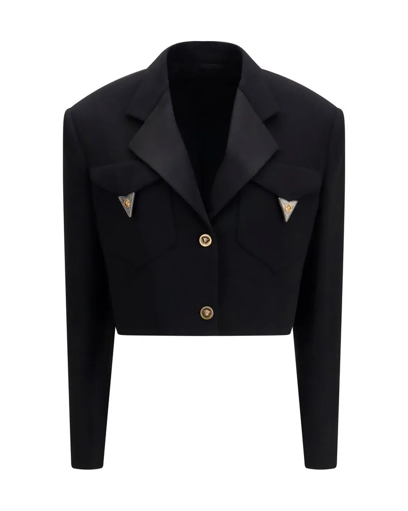 Versace Merino Wool Cropped Blazer — Black Black