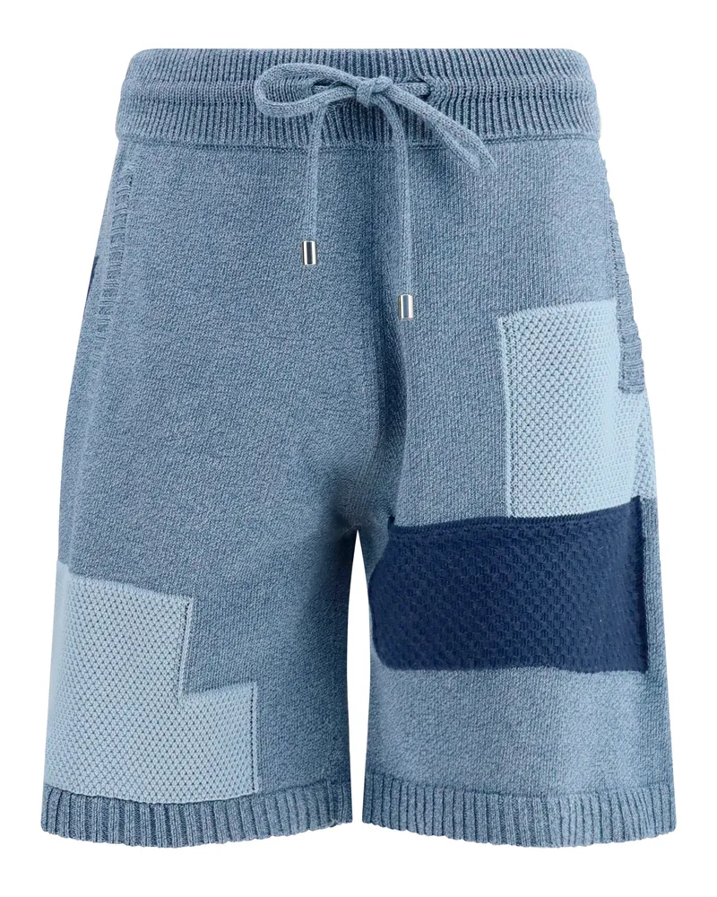 Laneus Men's Shorts Patchwork Cotton Knit Denim Blue-Blue Bermuda Blue/blue Blue