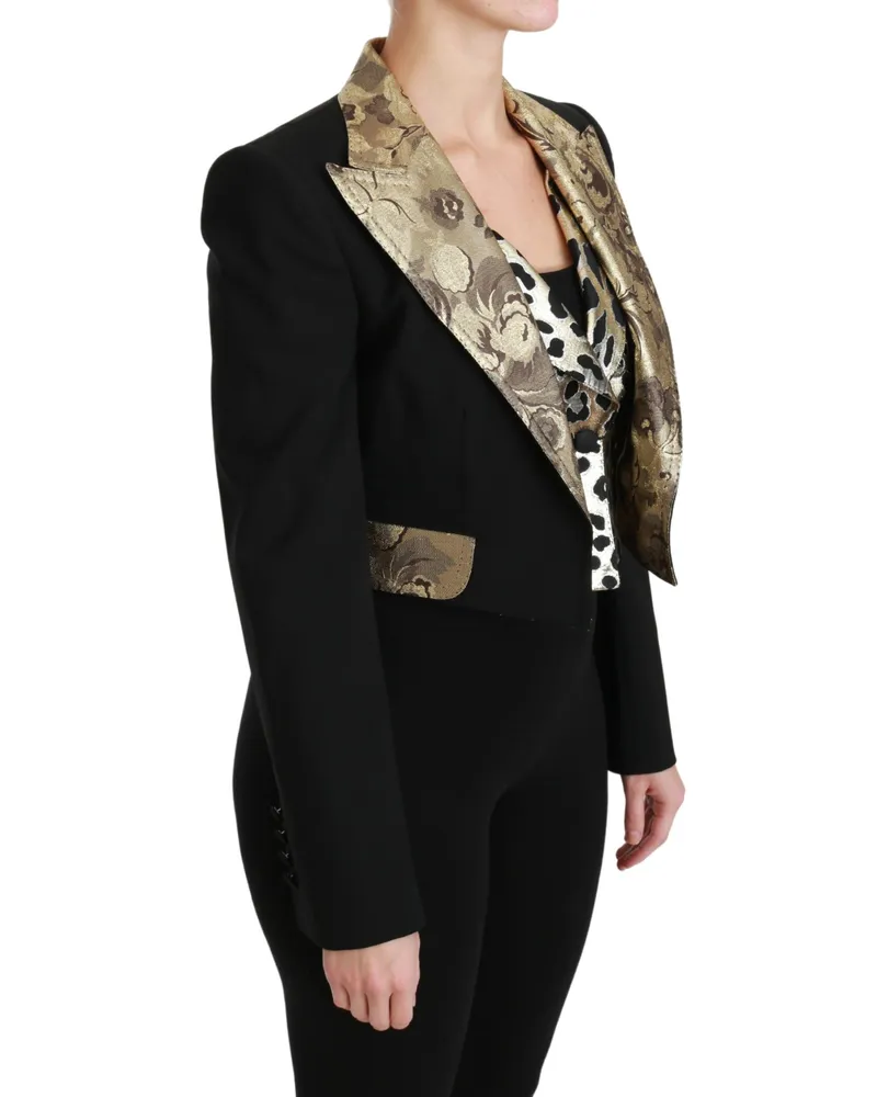 Dolce & Gabbana Women Black Jacquard Vest Blazer Coat Wool Jacket Clothing Black