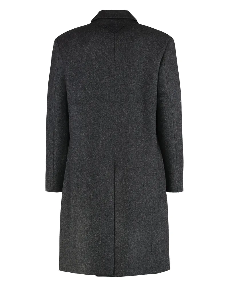 Prada Men's Single-Breasted Wool Coat Grey Virgin Gray