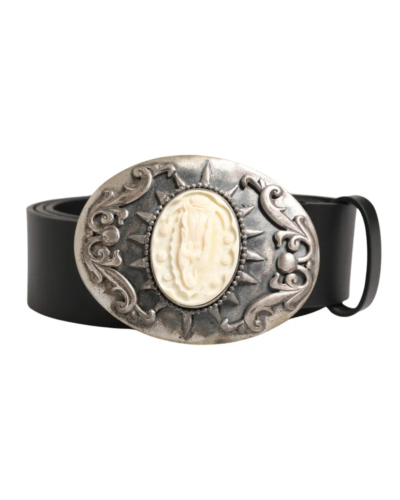 Dolce & Gabbana Men's Black Calf Leather Ornate Metal Buckle Belt Black