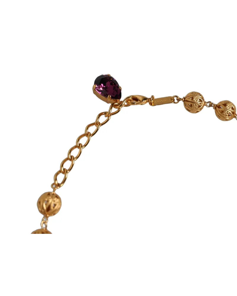 Dolce & Gabbana Women's Gold Brass Mix Fiori Flowers Crystal Chain Necklace Cotton Real Gold