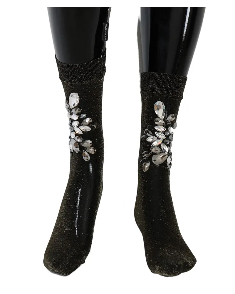 Dolce & Gabbana Crystal-Embellished Stretch Socks — Black Black