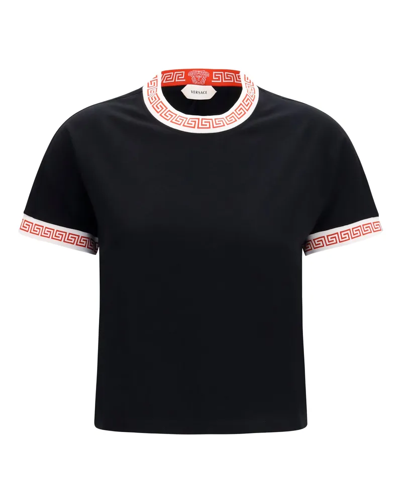 Versace Women's T-Shirt With Greca Detail Black Cotton T-Shirts & Jerseys Black