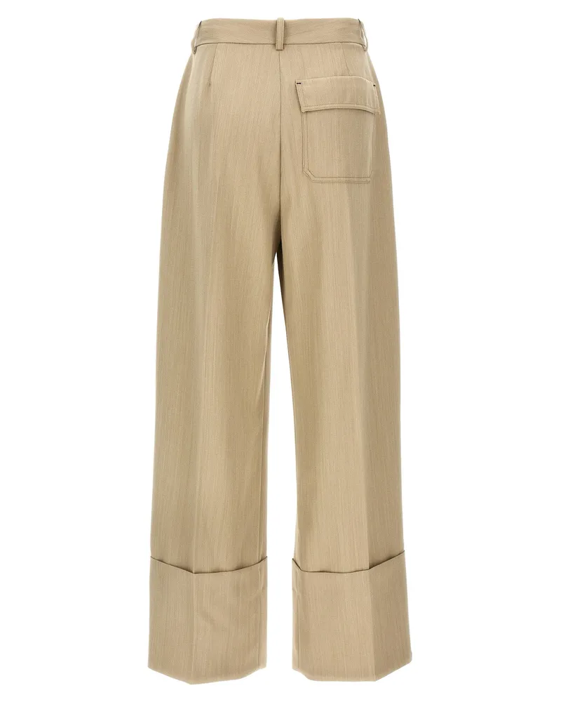 Victoria Beckham High-Waisted Wide-Leg Wool Trousers — Beige Beige