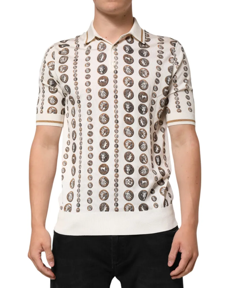 Dolce & Gabbana Men Silk Coin Print Polo White White