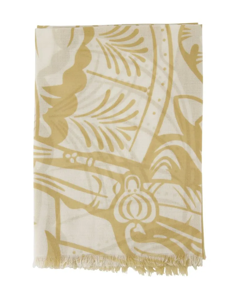 Burberry Unisex Wool With Shell Embroidered Detail Scarf Beige Beige
