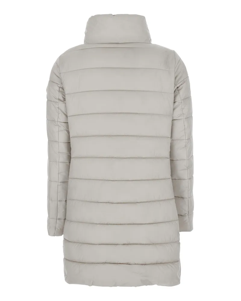 Save The Duck Women's Beige Down Jacket With High Neck And Logo Patch Tech Fabric Puffer Beige