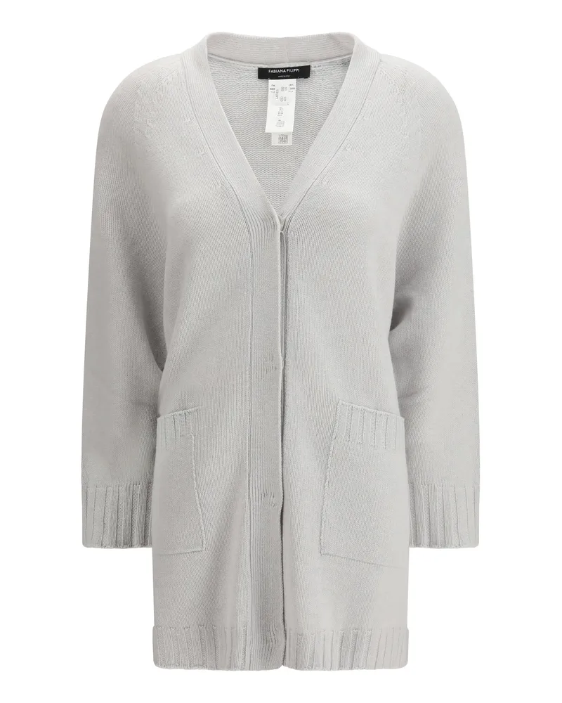 Fabiana Filippi Women's Cardigan Fine-Knit Rain Fleece Wool Sweater Gray