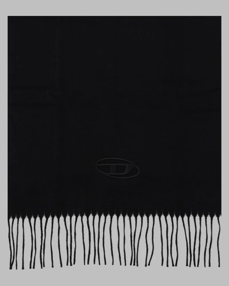 Diesel Wool Blend with Fringed Edges Scarf — Black Black