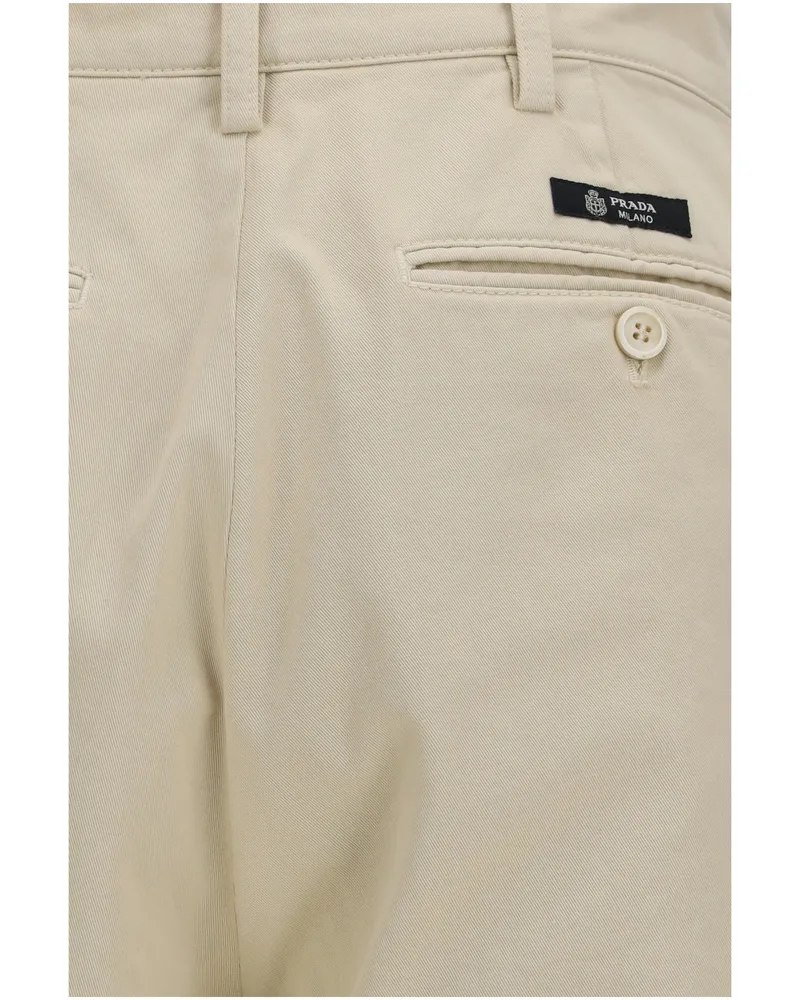 Prada Men's Pants Straight-Leg Cotton Sand Trousers Beige