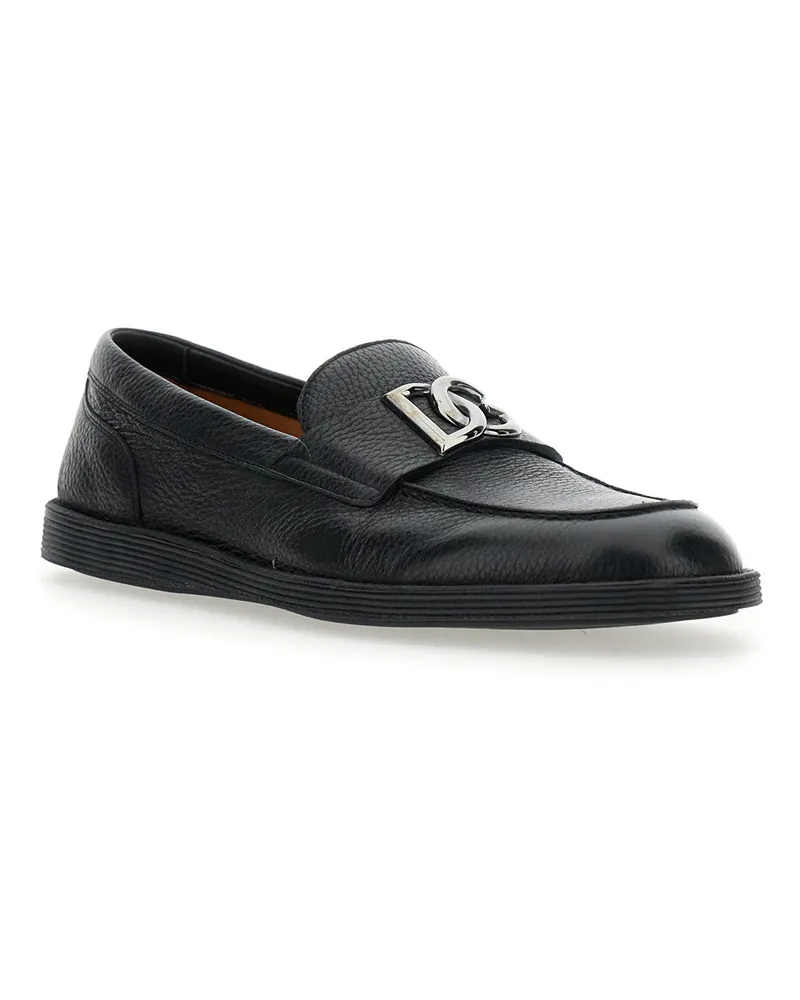 Dolce & Gabbana Men's Black Loafers With Dg Plaque Deer Black