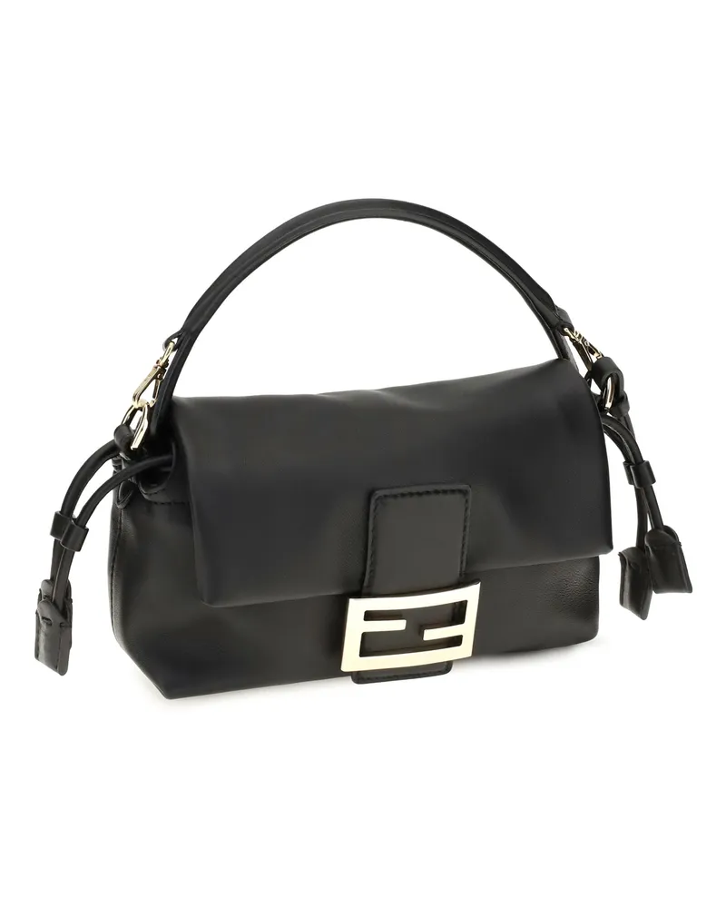 Fendi Women's Small Baguette Soft Nappa Leather Handbag Nero Upper: Lamb Ovis Aries Shoulder Bags Black