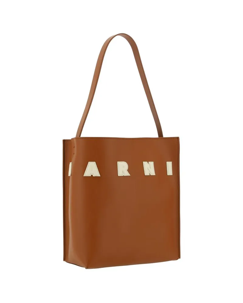 Marni Women's Brown Calf Leather Bos Taurus Shoulder Bag Brown