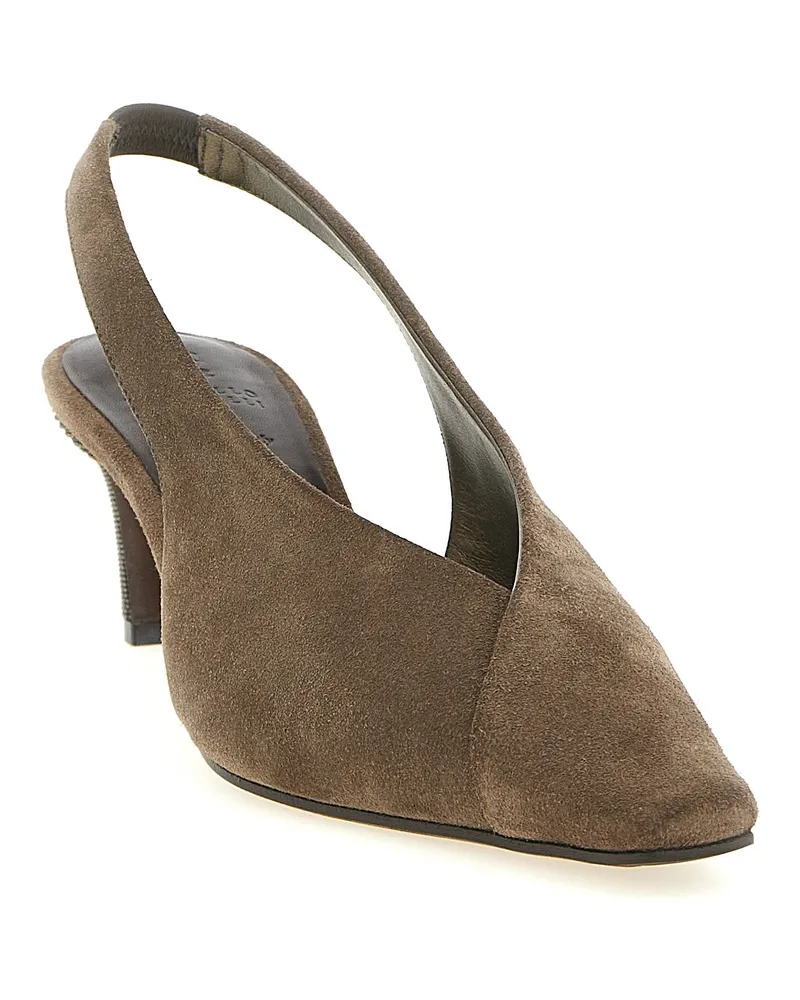 Brunello Cucinelli Women's Gray Calfskin Mid Heel Pumps Gray
